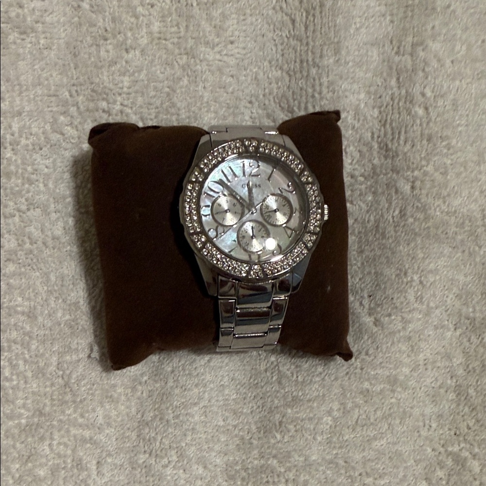 Silver Men's Watch with Crystal Accents